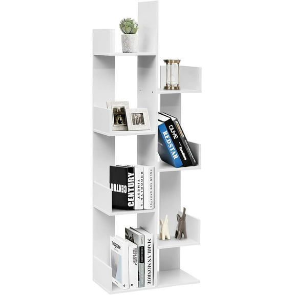 Hyxoo 8 Shelf Bookshelf, Tree Bookcase with 8 Book Shelves, Freestanding Room Dividers, 57 x 20 x10 Inch, Display Storage Shelf for Books CDs Plants, Wooden Bookshelf for Home Office Decor