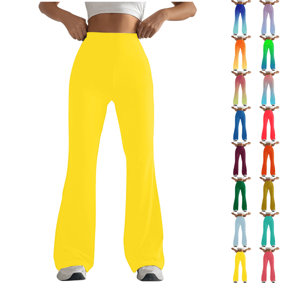 Yuanlook Women's Solid High Waist Flare Yoga Pants, Wide Waistband Stretch Bell Bottom Workout Casual Trousers S-XXL