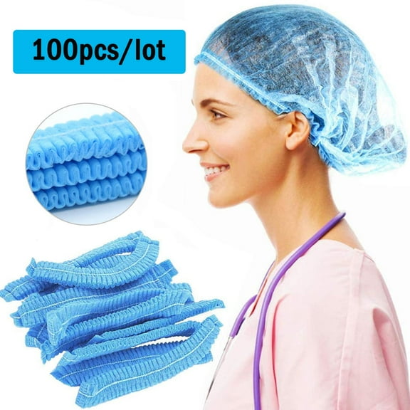 LNKOO 100 Pack 21" Disposable Nonwoven Bouffant Caps Hair Net for Hospital Salon Spa Catering and Dust-free Workspace (Blue)