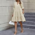 thumbnail image 5 of JGGSPWM Tiered Ruffle Dress Women Summer Loose Fit 3/4 Sleeve a Line Mini Dress Pleated V Neck Dresses with Pockets Beige S, 5 of 9