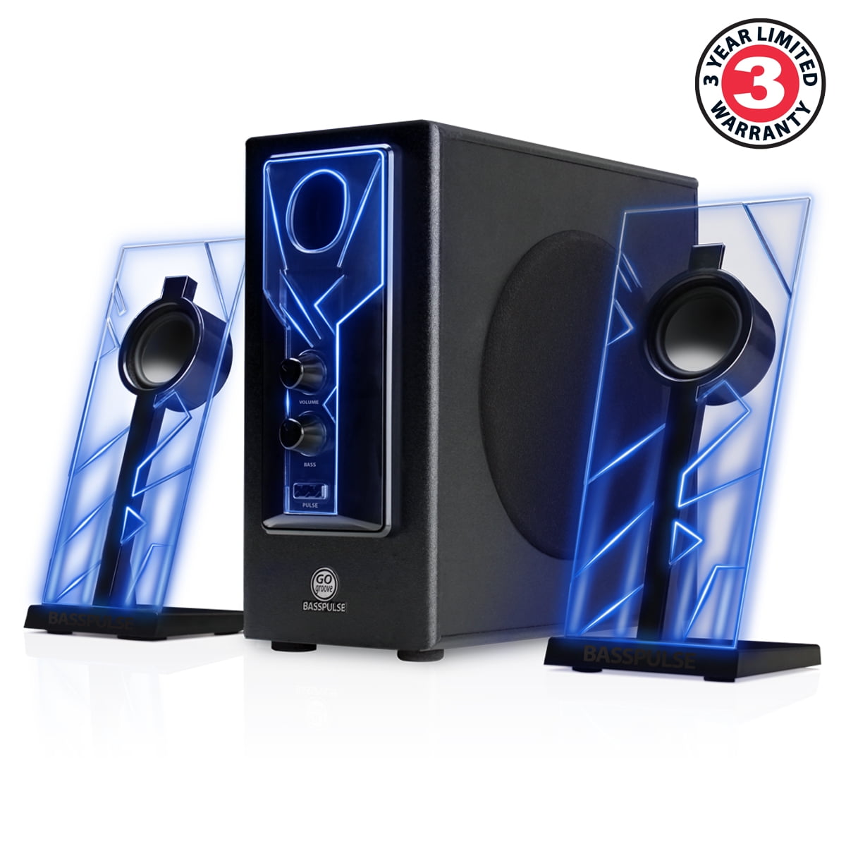 GOgroove BassPULSE スピーカー 箱なし GOgroove BassPULSE Glowing Blue LED Computer Speaker Sound System