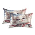 thumbnail image 2 of Haosy Satin Pillowcase for Hair and Skin Standard Cooling Silk Pillow Case with Envelope Closure White Cat with American Flag 20"x26", 2 of 9