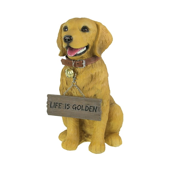 DWK Corporation Harley the Golden Retriever Dog Realistic Lifelike Statue with Reversible Sign