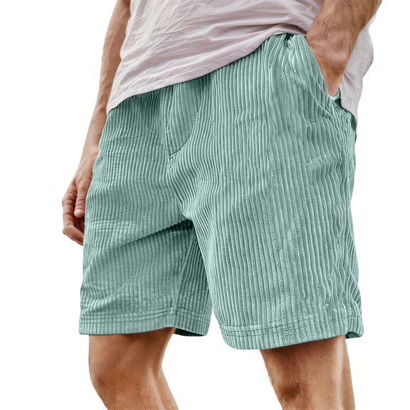 Men's Casual Corduroy Shorts Elastic Waist Drawstring Lightweight Men Shorts Casual with Pockets Loose Fit Men Beach Shorts