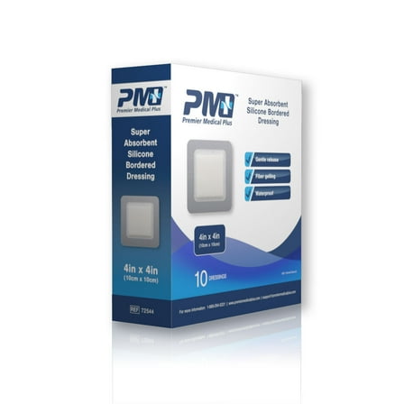 PMP Super Absorbent Silicone Bordered Dressing 4"x4" (Box of 10)