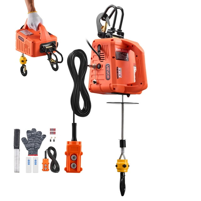 Cabrestante eléctrico 3 en 1 VEVOR, capacidad de 1100 lb, cabrestante eléctrico portátil de 1500 W, altura de elevación de 25 pies, 16,4 pies/min con control remoto manual, con cable e inalámbrico