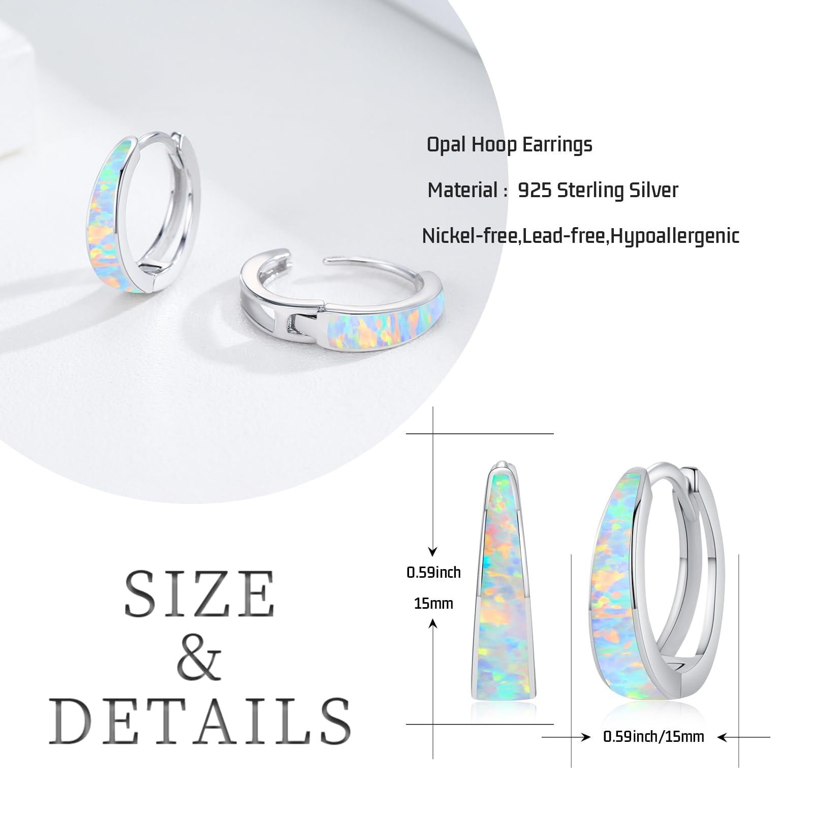 Coachuhhar Opal Earrings for Women 925 Sterling Silver White Opal Hoop Huggie Earrings Hypoallergenic Cartilage Hoops Earrings Opal Jewelry for Mother's Day
