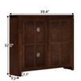 thumbnail image 6 of GZXS 39.4" Rattan Media Console with Pop-Up Doors - 2-Door Boho Sideboard w/ Back Cable Management Holes, Versatile Entryway or Bathroom Storage (Walnut), 6 of 9