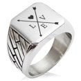 thumbnail image 1 of Stainless Steel Heart Love Arrow Compass Geometric Pattern Biker Style Polished Ring, 1 of 1