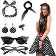 thumbnail image 2 of 1950s Vintage Cat Eye Glasses Polka Dot Headband Earrings Set Retro Party Cosplay Accessory, 2 of 3