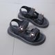 thumbnail image 1 of Sandalias informales simples de verano para niñas, decoraciones florales, zapatos de playa con punta abierta, zapatillas, calzado plano versátil, calzado para niños, 1 of 5
