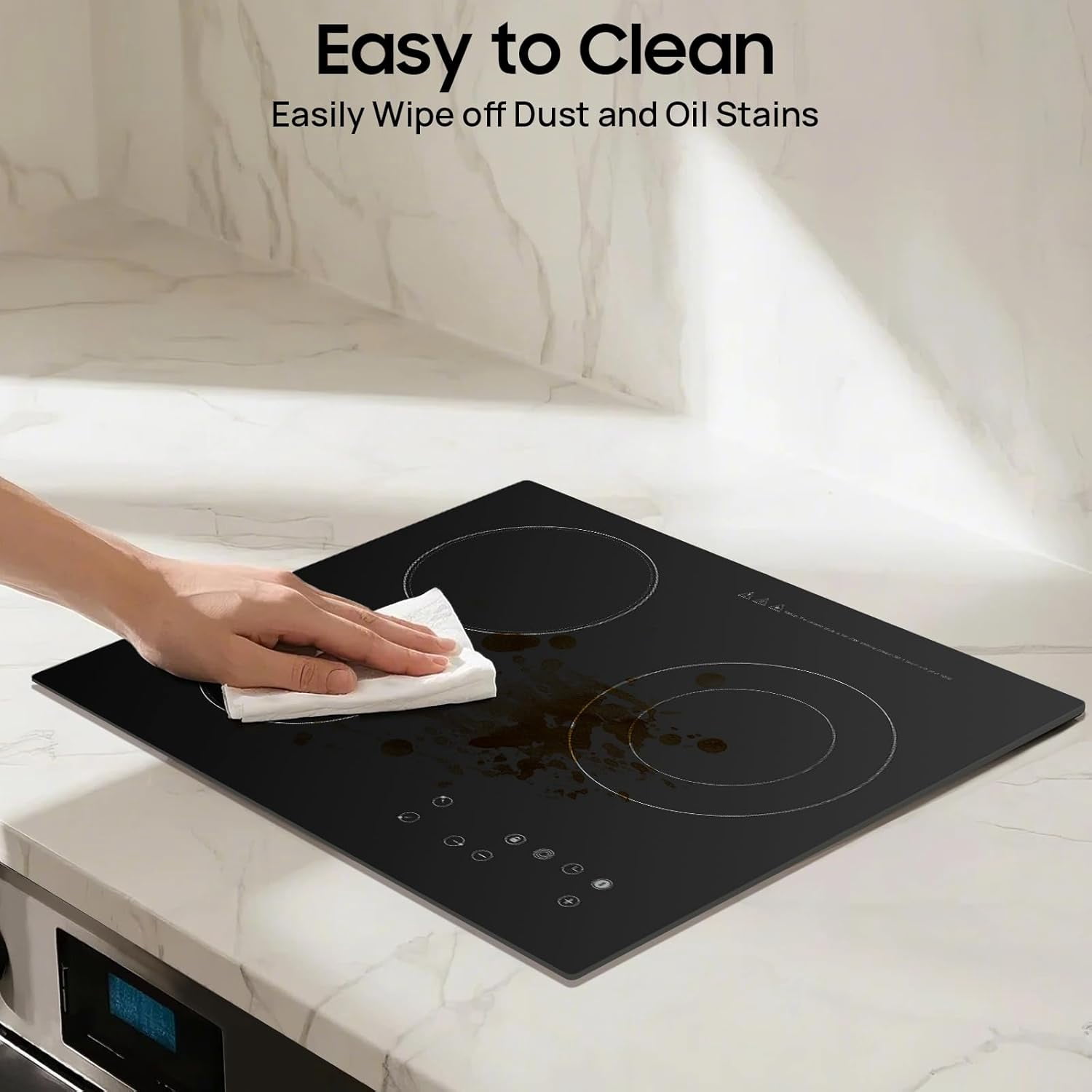 Miumaeov Electric Ceramic Cooktop, 23.2 in L Electric Cooktop, 2600W 110V 3 Burners Radiant Stove Top with Timer, Child Safety Lock, Sensor Touch Control