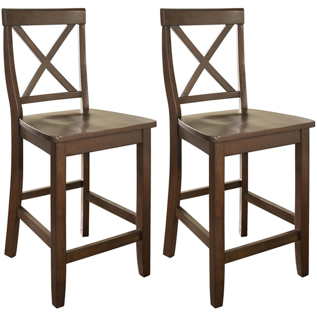 Juego de taburetes de bar Crosley Furniture con respaldo en X de madera de caoba vintage