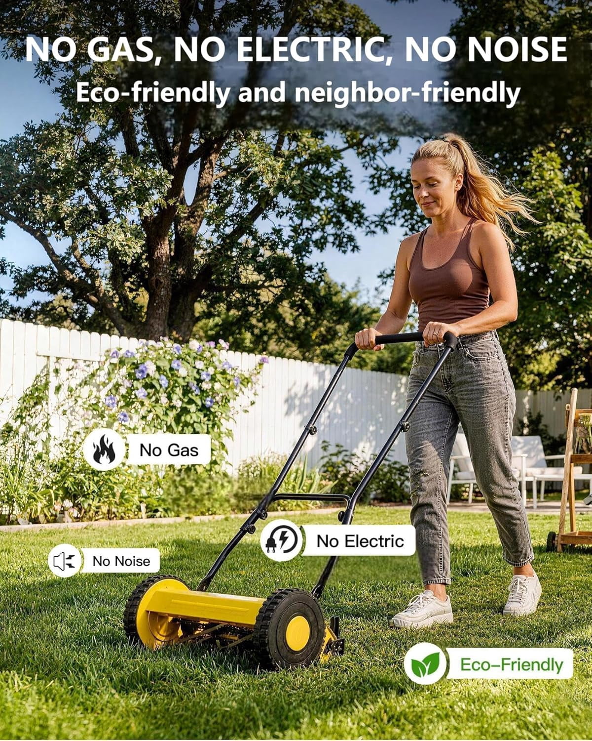 14" Hand Push Lawn Mower, 5-Blade Manual Lawnmower with Adjustable Cutting Height, Push Reel Lawn Mower for Small to Medium Yards, Manual Walk-Behind Lawn Mower for Quiet Eco-Friendly Mowing