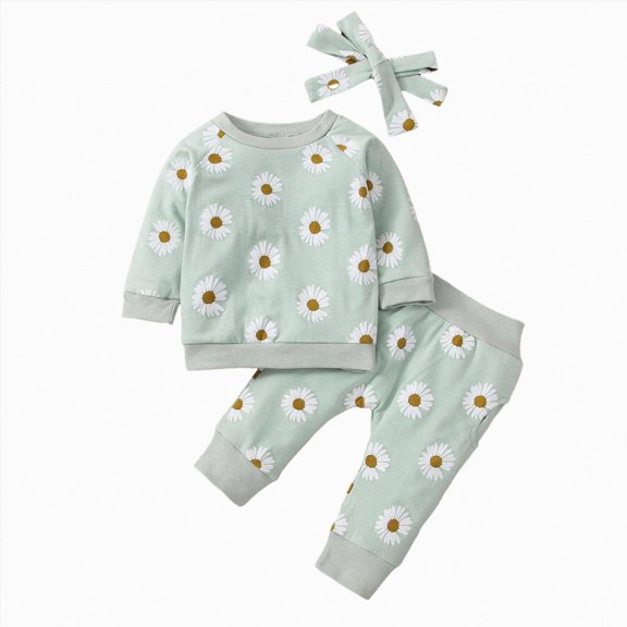 CAUYDY Infant Going Home Outfit for Girl 3M 6M 9M 1T 2T 3T Preemie Long Sleeved Pullover Elastic Pants 2Pcs Set Toddler Fall Winter Clothing Sizes 6-12 Months,Light Green