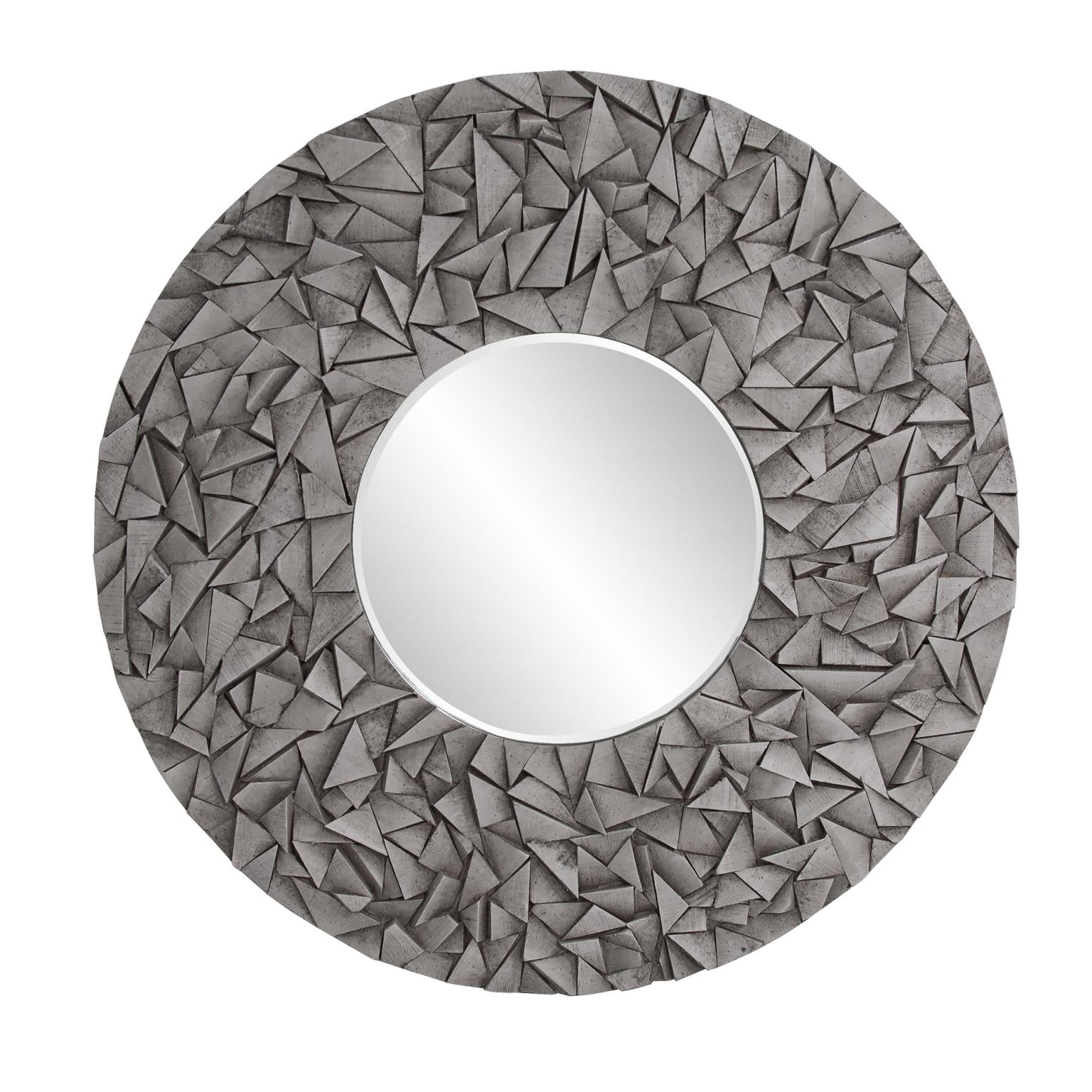 Tyler Dillon Gray Round Wall Mirror with Wood Block Mosaic Frame - 38"D