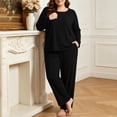 thumbnail image 4 of NominalSnug Plus Size Pajamas for Women Set Ribbed Knit Pjs Womens 2 Piece Long Sleeve Pajama Sets with Pockets Sleepwear, 4 of 8