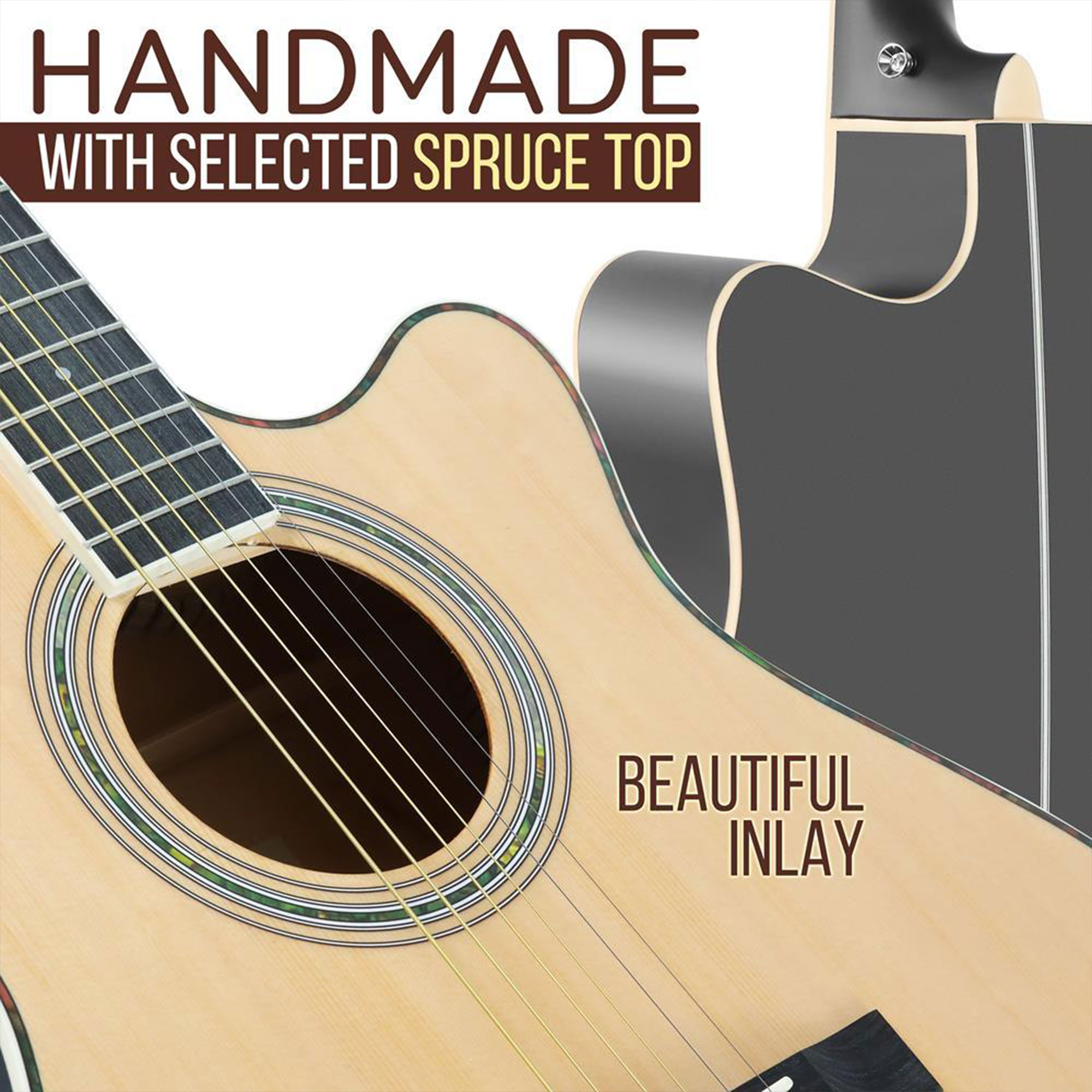 Pyle Electric Acoustic Cutaway Full Scale Spruce Wood Guitar Kit w/ Amp