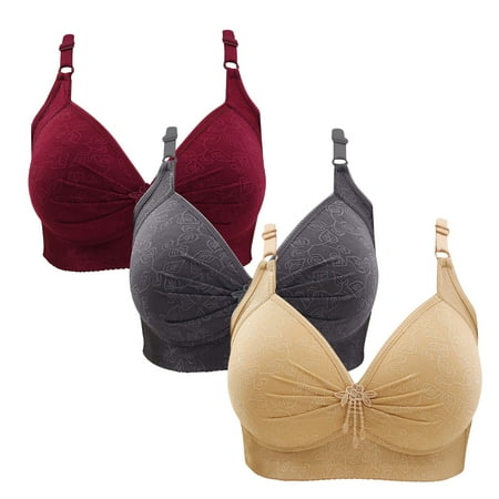 Gnurob Wireless Bralette for Women Push Up Bra Plus Size Floral Lace Bralettes No Underwire Brassiere 3 PC Soft Everyday Bras Adjustable Widen Band Underwear Clearance Saving A01-Gray Small