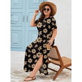 thumbnail image 2 of SHOWMALL Plus Size Women’s Summer Maxi Dress, Flowy Side Slit Long Dress with Pockets, Minimalist Black Beige Floral 3X Breathable Resort Wear for Beach Cruise & Vacation, 2 of 6
