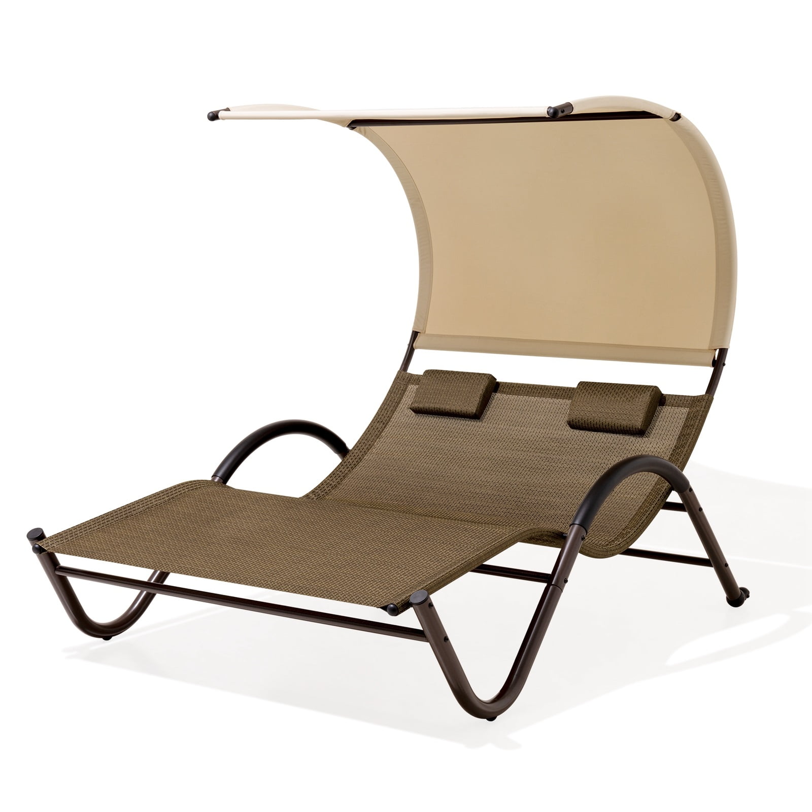 Pellabant Patio Double Brown Chaise Lounge, Outdoor Tanning Daybed Lounger, Hammock Bed Loveseat