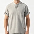 thumbnail image 5 of successthop Collarless Shirts for Men Short Sleeve T Shirt with Button Mock Neck Top Breathable Vacation Clothes Gray, 5 of 5
