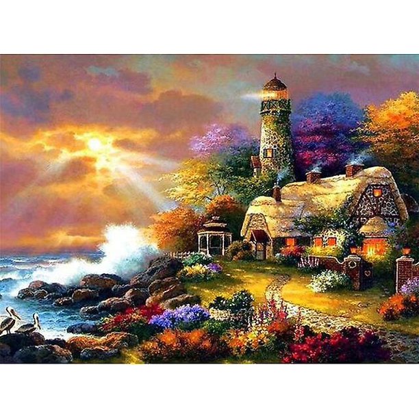 30x40cm Juego De Pintura De Arte De Diamantes 5D para Niños Adultos - Casa De Playa, Manualidades De Bordado De Diamantes Completos, Pintura De Diamantes De Imitación De Cristal De Lienzo S