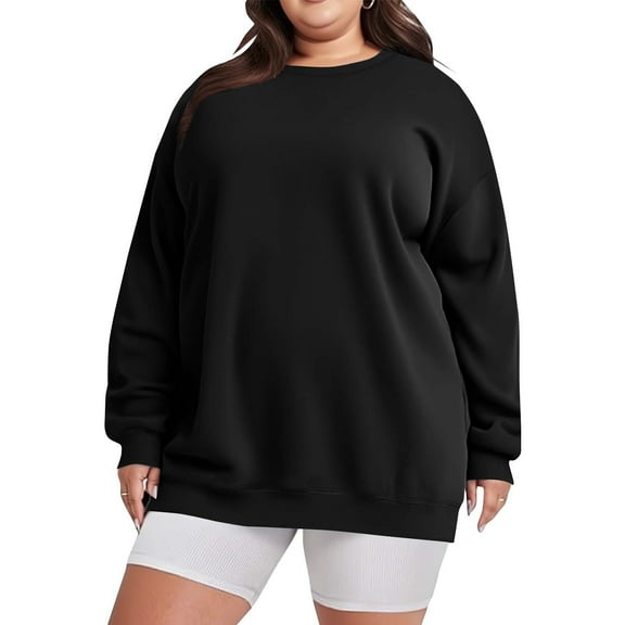 OWUUcdse Womens Plus Size Sweatshirts, Casual Athletic Loose Fit Stretchy Long Sleeve Tops Black Size L-5XL