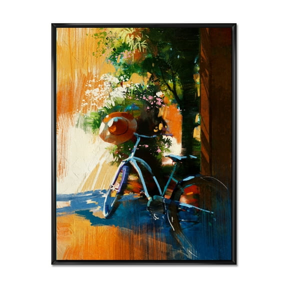 Designart 'Ancient Bicycle and Old Hat On Summer Day' Vintage Framed Canvas Wall Art Print