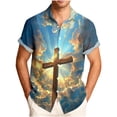 thumbnail image 2 of Yaoyar Mens Hawaiian Christian Shirts Cross Jesus Lapel Button Down Short Sleeve Beach Shirt Summer Tops Vacation Casual Fashion, 2 of 6