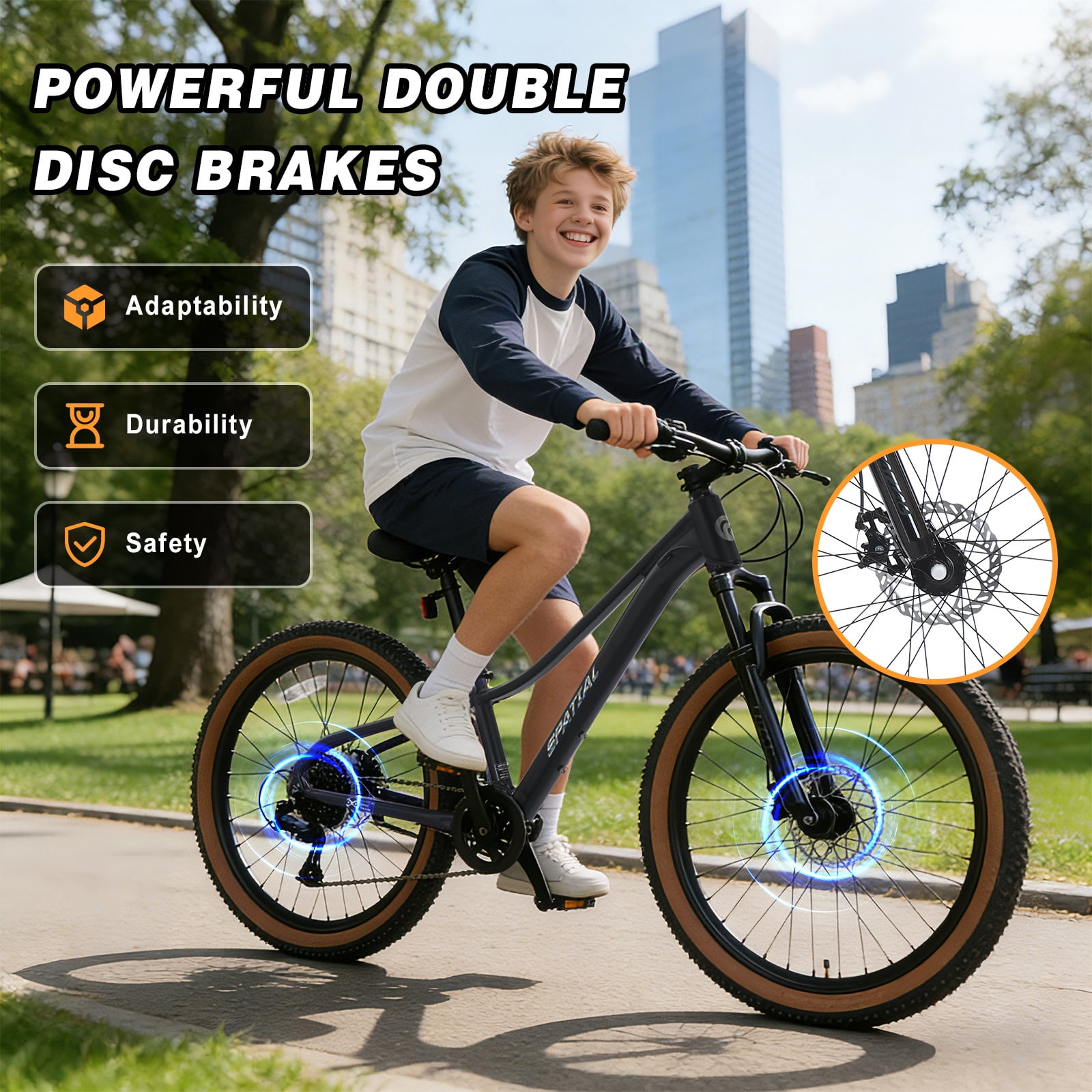 24 Inch Mountain Bike for Teens, 7-Speed, Aluminum Frame, Dual Disc Brakes, Suspension Fork, Unique Gradient Color (Blue/Purple/Red)