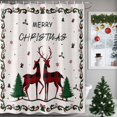 thumbnail image 3 of Merry Christmas Shower Curtain, 36" x 72", Elk and Xmas Tree Floral Border Waterproof Bathroom Curtain Washable Shower Curtain Set with 12 Hooks, 3 of 6