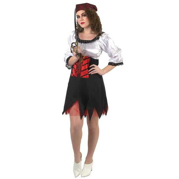 HPO Pirate costume for Women, Adult, Black, Red, and White (Small)