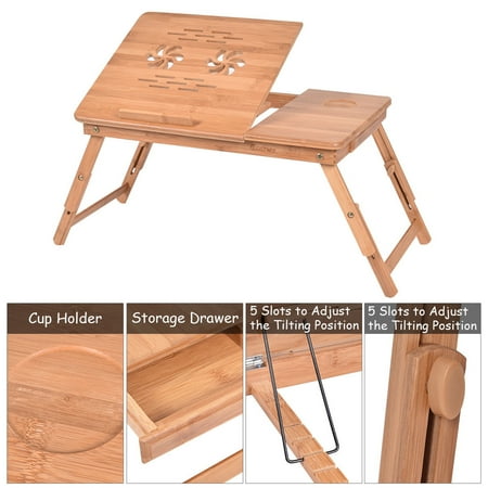 Portable Bamboo Laptop Desk Table Folding Breakfast Bed Serving