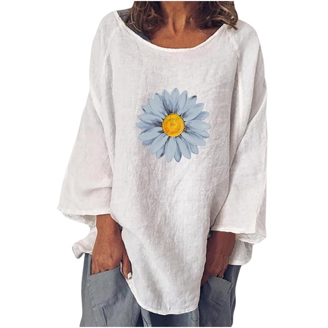 Pompotops T-shirt à Manches Longues Décontracté Mode Automne Col Rond Imprimé pour Femme