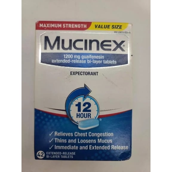 Mucinex 12 Hour Maximum Strength 1200 mg Guaifenesin Extended-Release Tablets for Excess Mucus Relief, Expectorant Aids Excess Mucus Removal, Chest Congestion Relief, 42 Tablets