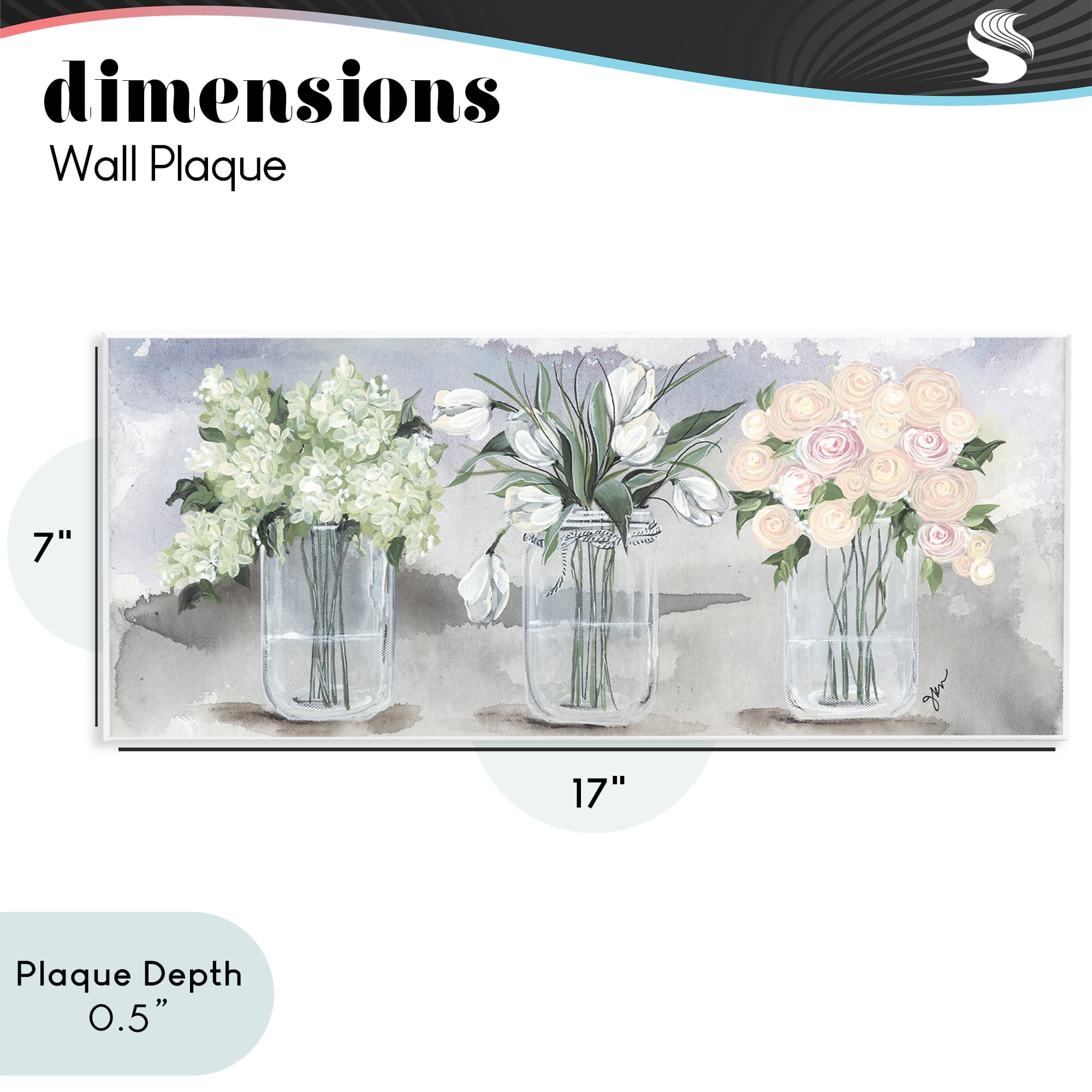 Stupell Industries Mason Jar Flower Watercolor Wall Plaque Art, design by Julie Norkus