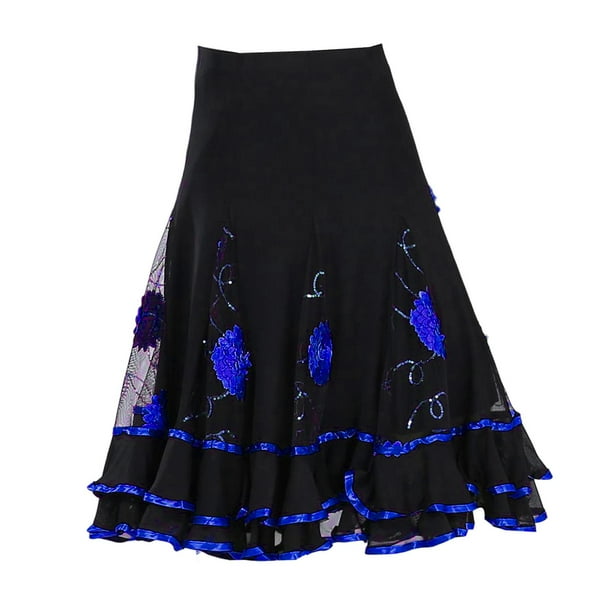 Elegante falda de baile de salón, disfraz de fiesta, falda larga con vuelo para Cha Cha Azul real