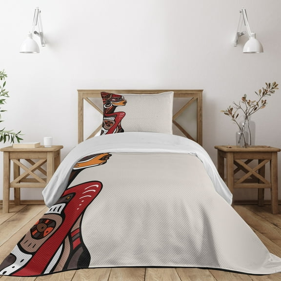 Ambesonne Tattoo Quilted Coverlet 2 Pcs, Ethno Fashion, Twin Size, Multicolor