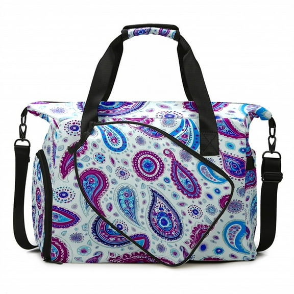 Large Gym Bag with Shoe Compartment, Water-Resistant Duffle Bag for Men and Women, Blue Purple Paisley Pattern Sports Tote for Workout Travel
