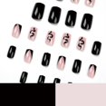 thumbnail image 5 of 24 piezas de uñas postizas CHAO de color negro con diseño de flor francesa tamaño mediano, 5 of 5