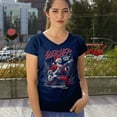 thumbnail image 4 of Sleigher World Tour Women's V-Neck T-shirt Santa Claus Skeleton Rock and Roll Legend Guitar Band Christmas Tree Xmas Tee, 4 of 7
