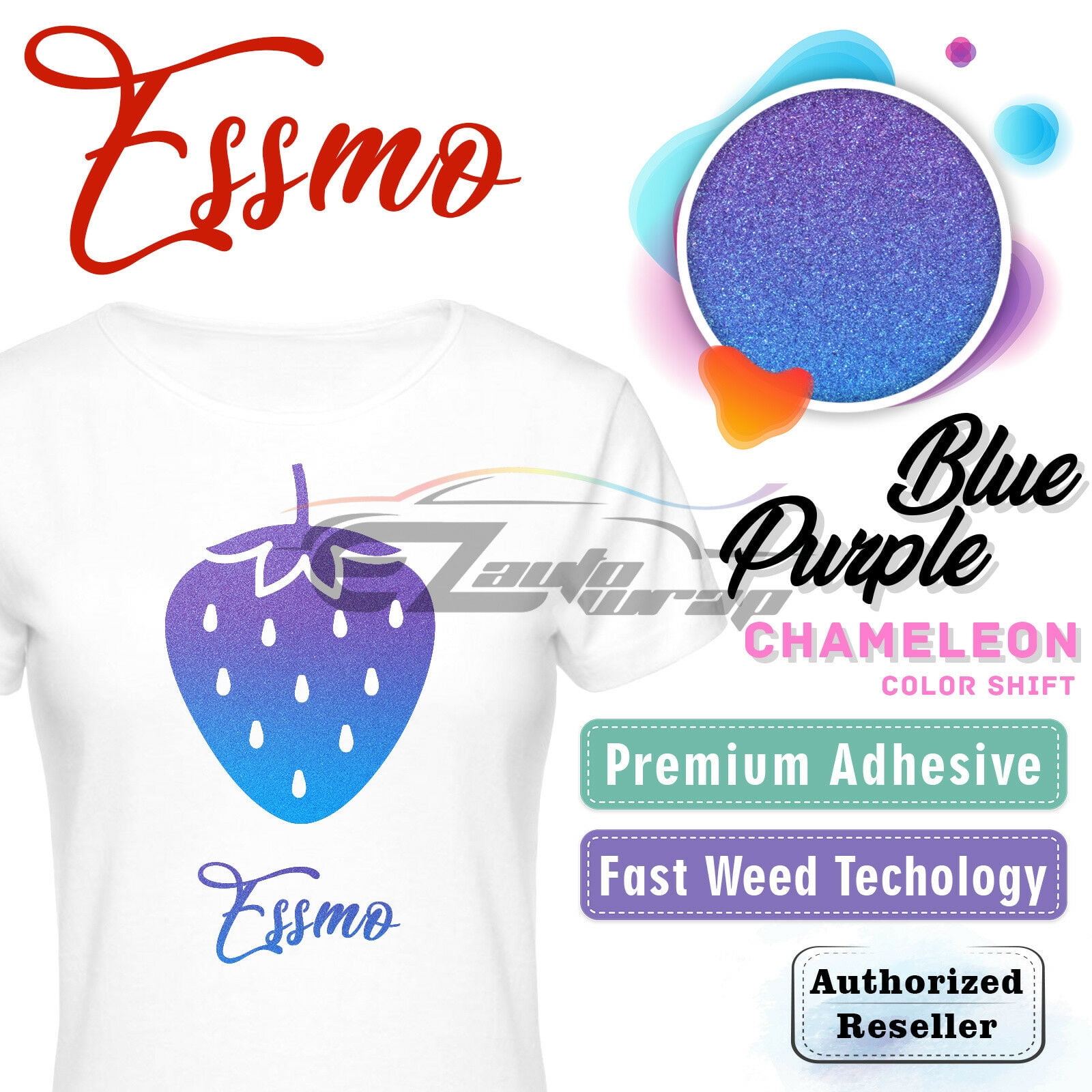 ESSMO Purple Blue Chameleon Heat Transfer Vinyl HTV Tshirt 20" Iron Heat Press ADC02 20"x600"