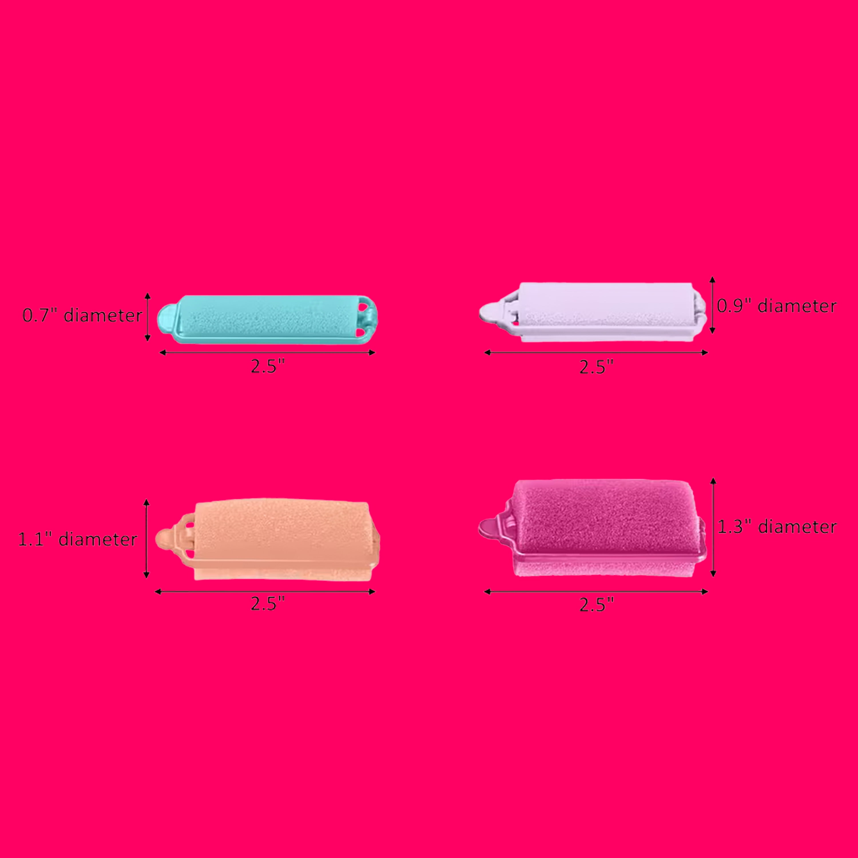 Conair Foam Self-Fastening Rollers, Assorted Sizes, Zipper Case, Neon Colors, 48 Count