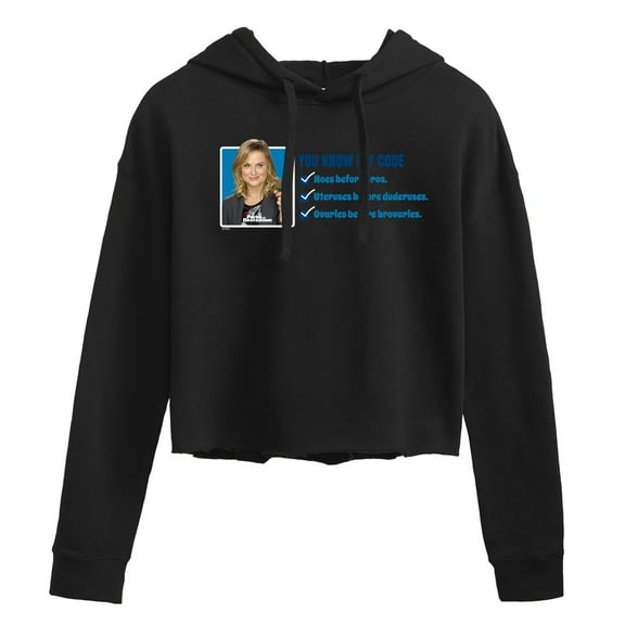 Parks and Recreation - You Know My Code  - Juniors Cropped Pullover Hoodie