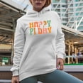 thumbnail image 2 of Happy Pi Day, March 14 Mathematical or Math Constant Celebration, Groovy Retro Wavy Text Merch Gift, White Hooded Sweatshirt or Hoodie, Large, 2 of 5