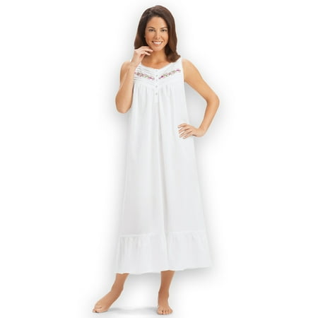 

Collections Etc Women s Embroidered Sleeveless Cotton Nightgown with Flounce Hem White Xx-Large