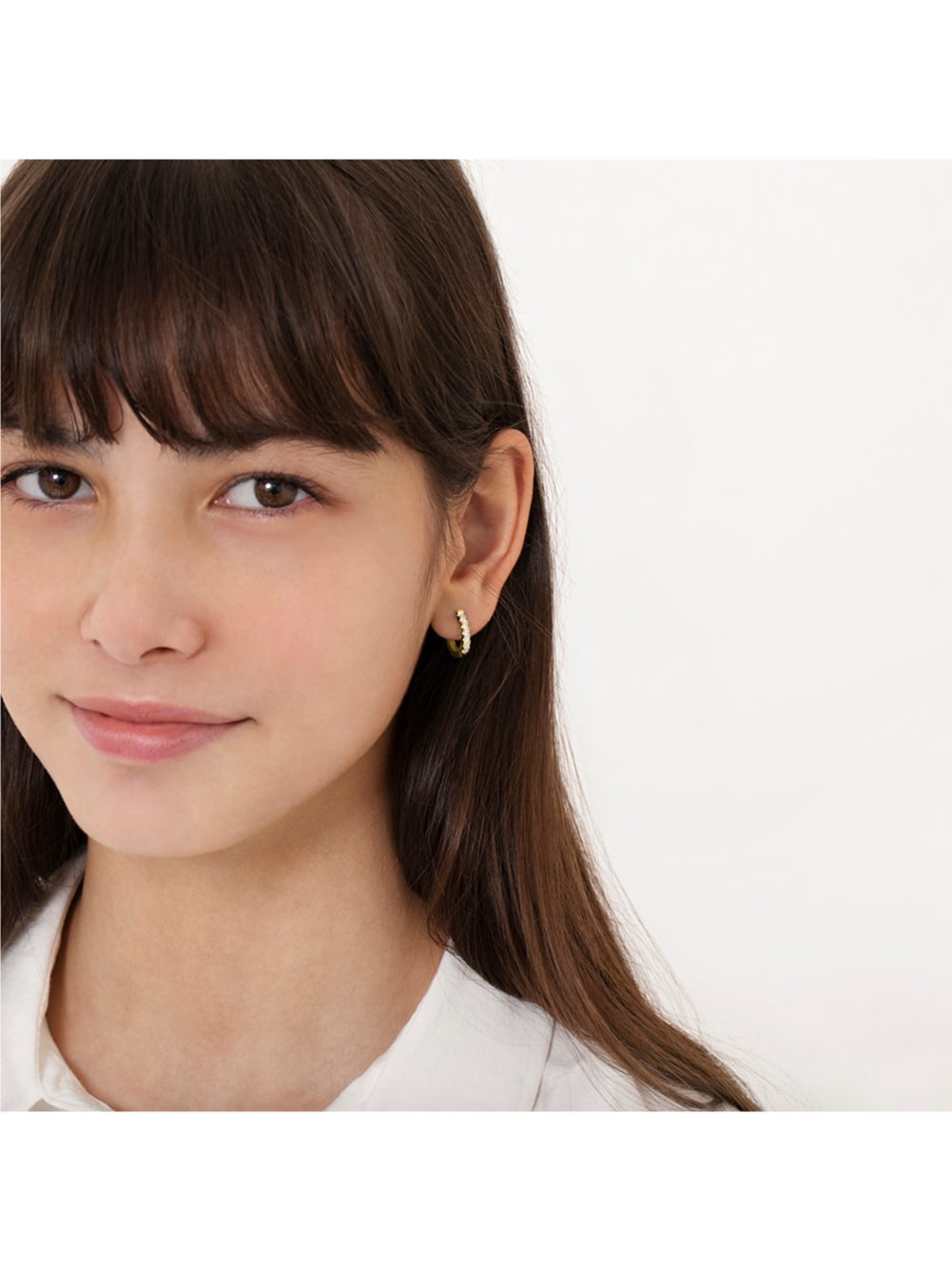Small Multi CZ 9mm Kids Earrings Hoop - Yellow Gold Flashed Sterling Silver