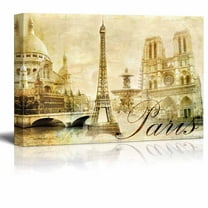 wall26 - Canvas Prints Wall Art - Amazing Paris - Vintage Clipart (Eiffel) | Modern Wall Decor/Home Decoration Stretched Gallery Canvas Wrap Giclee Print. Ready to Hang - 16" x 24"
