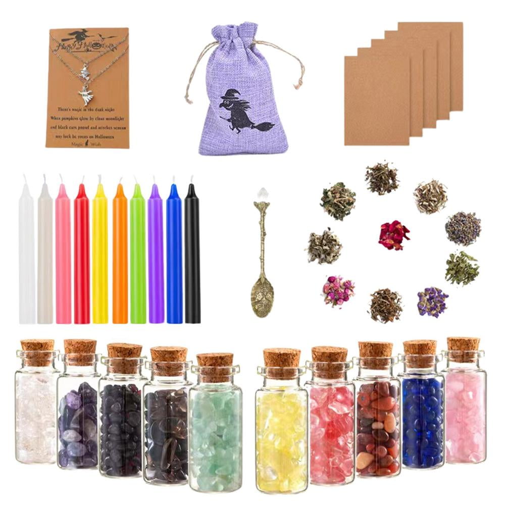 Witchcraft Supplies Kit for Spells, 57 PCS Witch Box Include Dried Herb  Crystal Jar Candles Amethyst Cluster Parchment, Wiccan Supplies and Tools,  Beginner Witchcraft Kit Witch Stuff for Pagan Rituals 